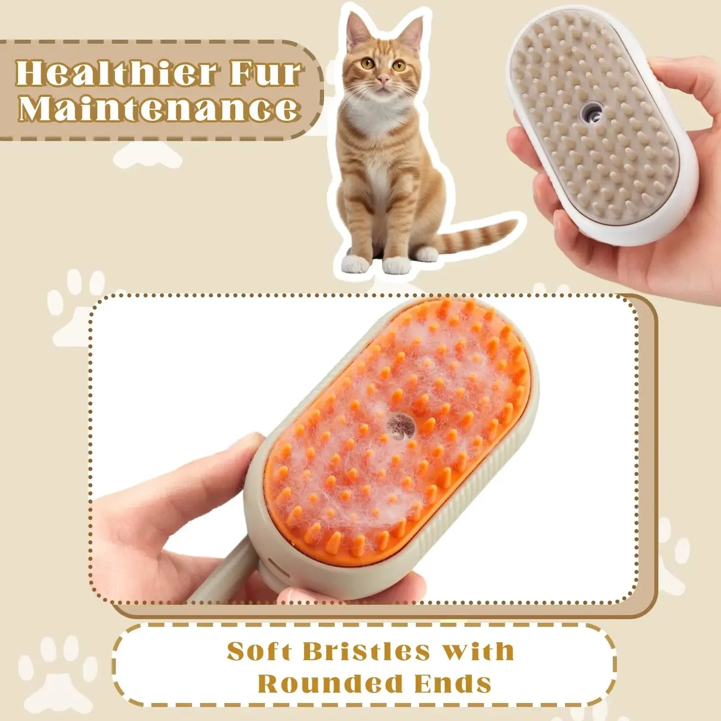 3-in-1 Pet Massage Brush with Steam Spray and Rotatable Design for Efficient Fur Removal