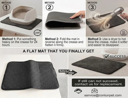 Honeycomb Grid Cat Litter Mat - Compact 23.6" x 14.6", Enhanced Waterproof and Leakproof Base, Efficient Litter Trap for Mess Prevention, Washable and Easy-to-Clean, Black