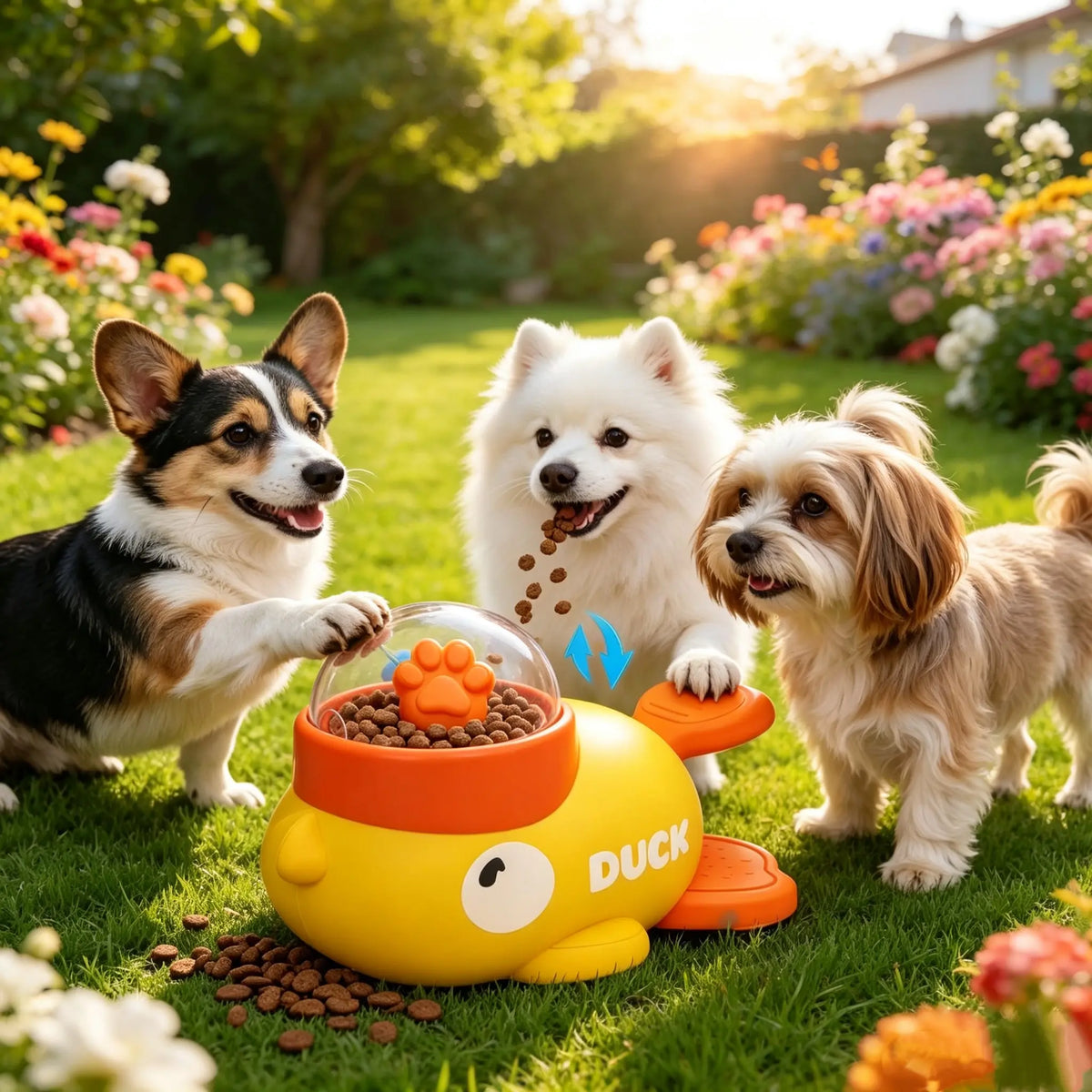 Duck-Shaped Interactive Dog Treat Dispenser Toy - Slow Feeder Puzzle for Healthy Eating and Cognitive Development, Crafted from Durable Plastic