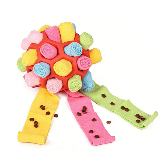 Interactive Snuffle Ball for Pets - Treat Dispensing Toy for Nose Work Training and Stress Relief, Machine Washable