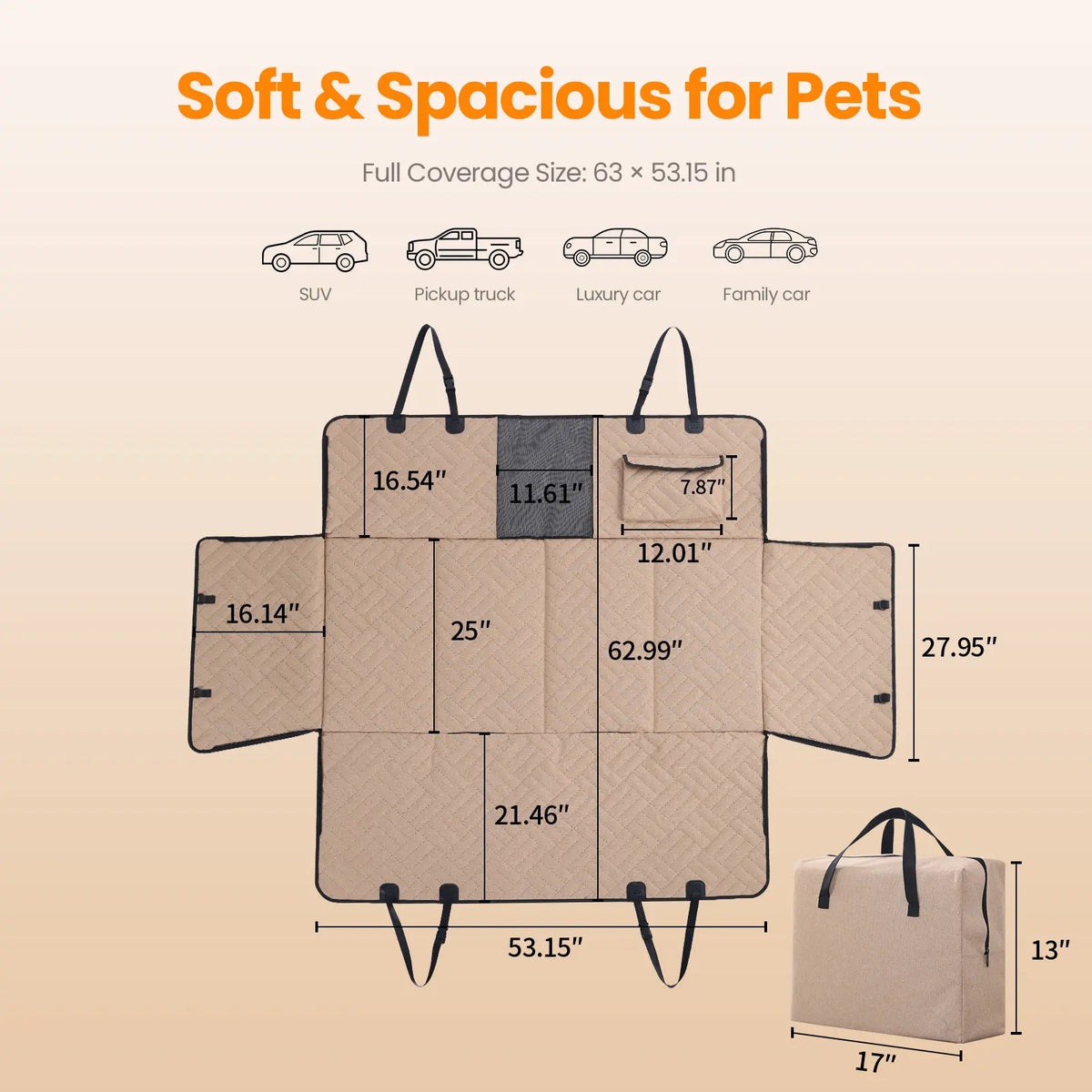 Cozila Premium Waterproof Back Seat Protector for Large Dogs - Foldable Pet Car Cover for SUVs and Trucks
