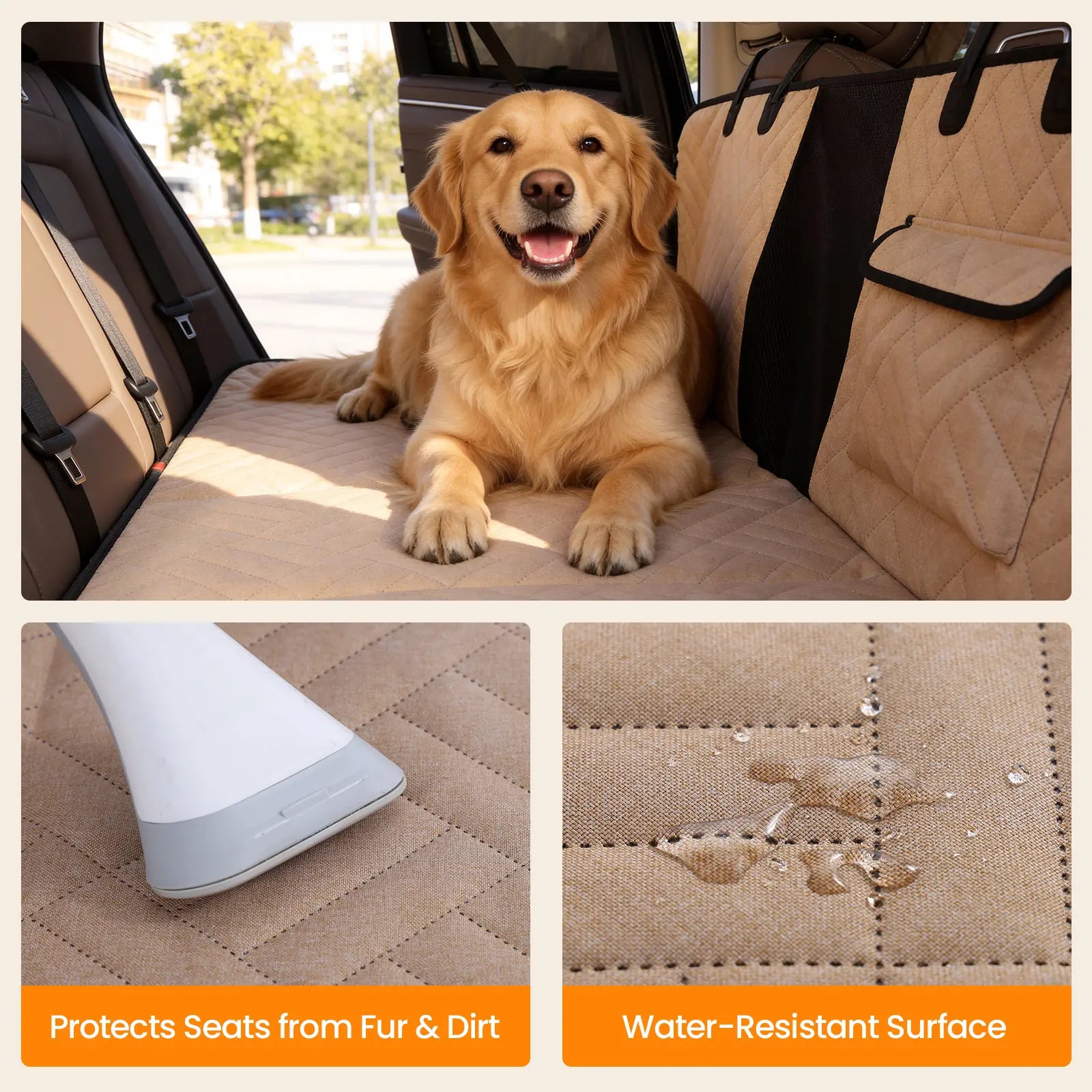 Cozila Premium Waterproof Back Seat Protector for Large Dogs - Foldable Pet Car Cover for SUVs and Trucks
