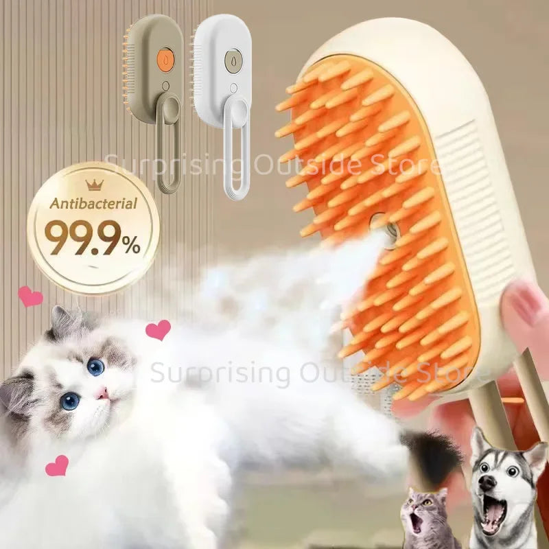 3-in-1 Pet Massage Brush with Steam Spray and Rotatable Design for Efficient Fur Removal