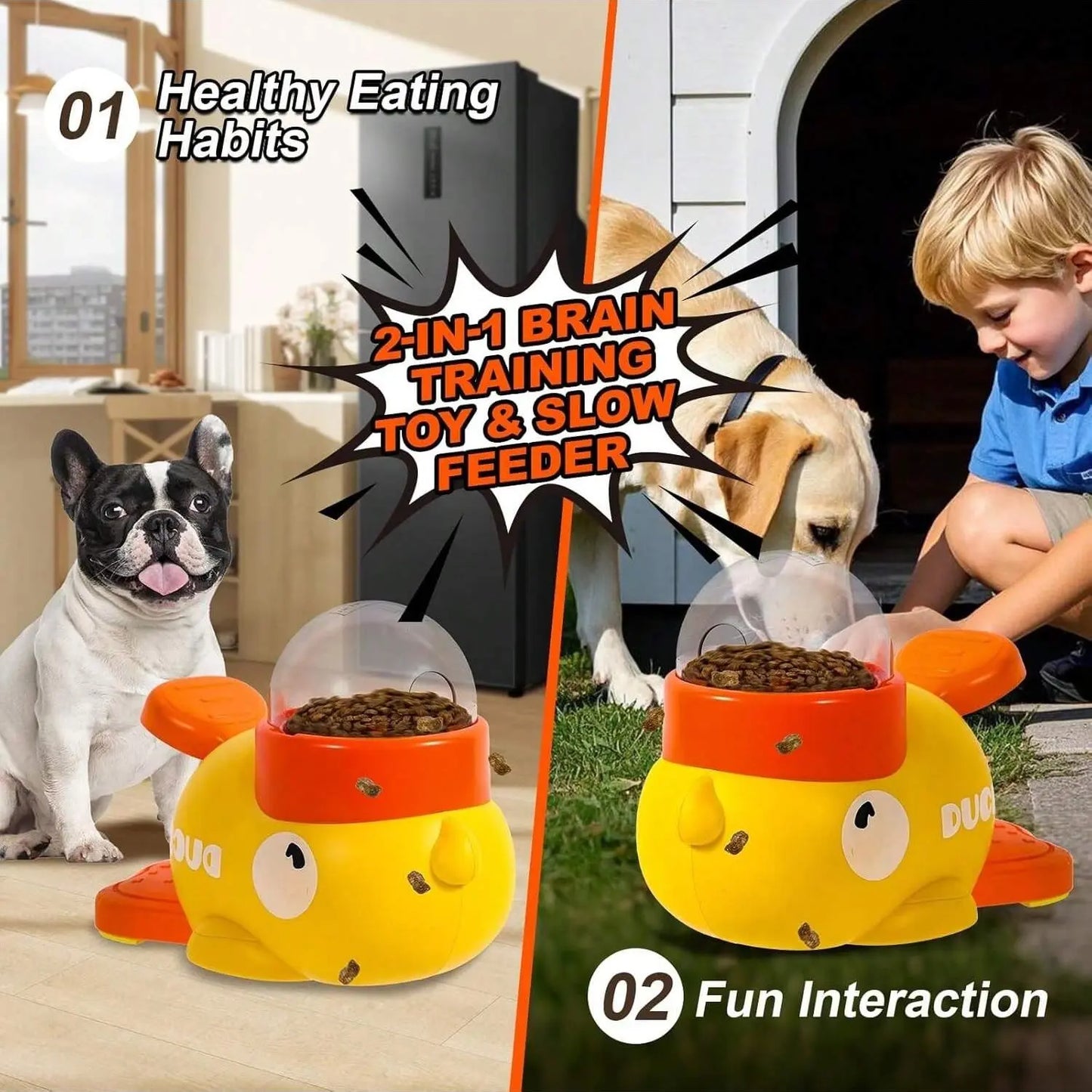 Duck-Shaped Interactive Dog Treat Dispenser Toy - Slow Feeder Puzzle for Healthy Eating and Cognitive Development, Crafted from Durable Plastic