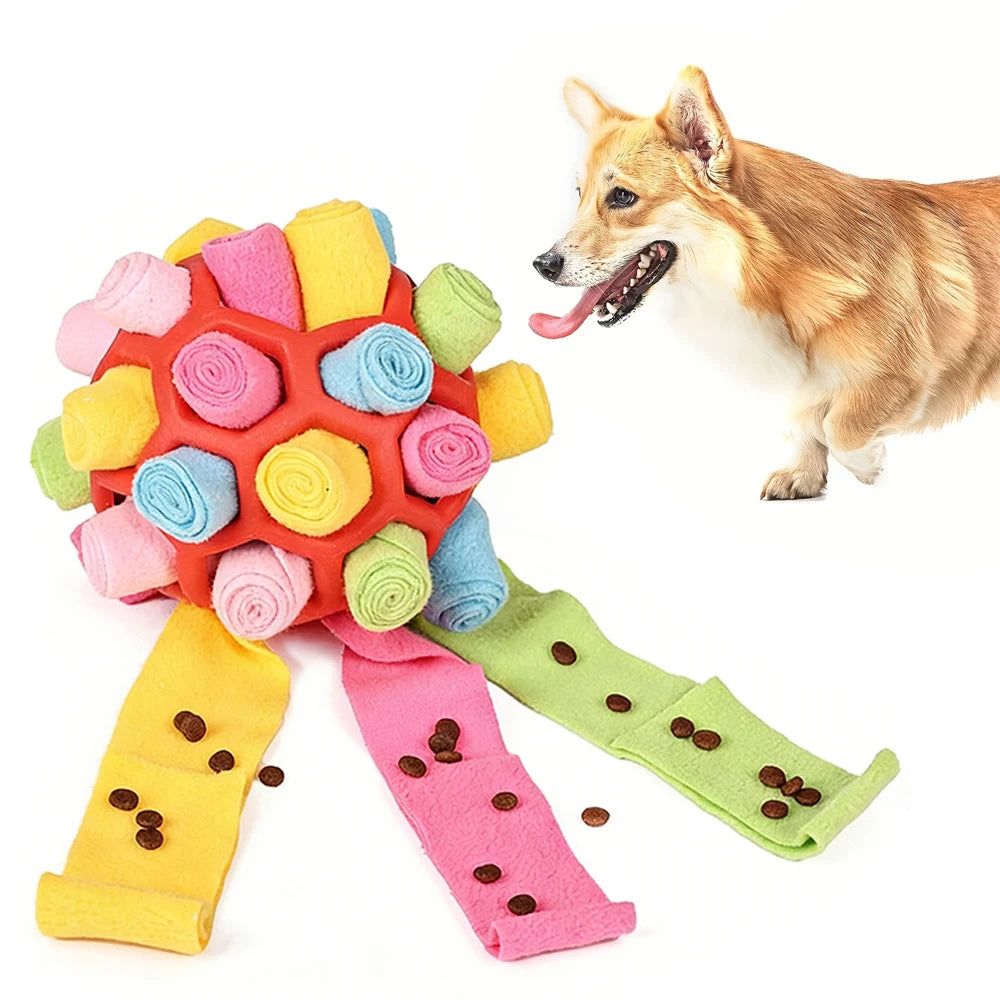 Interactive Snuffle Ball for Pets - Treat Dispensing Toy for Nose Work Training and Stress Relief, Machine Washable