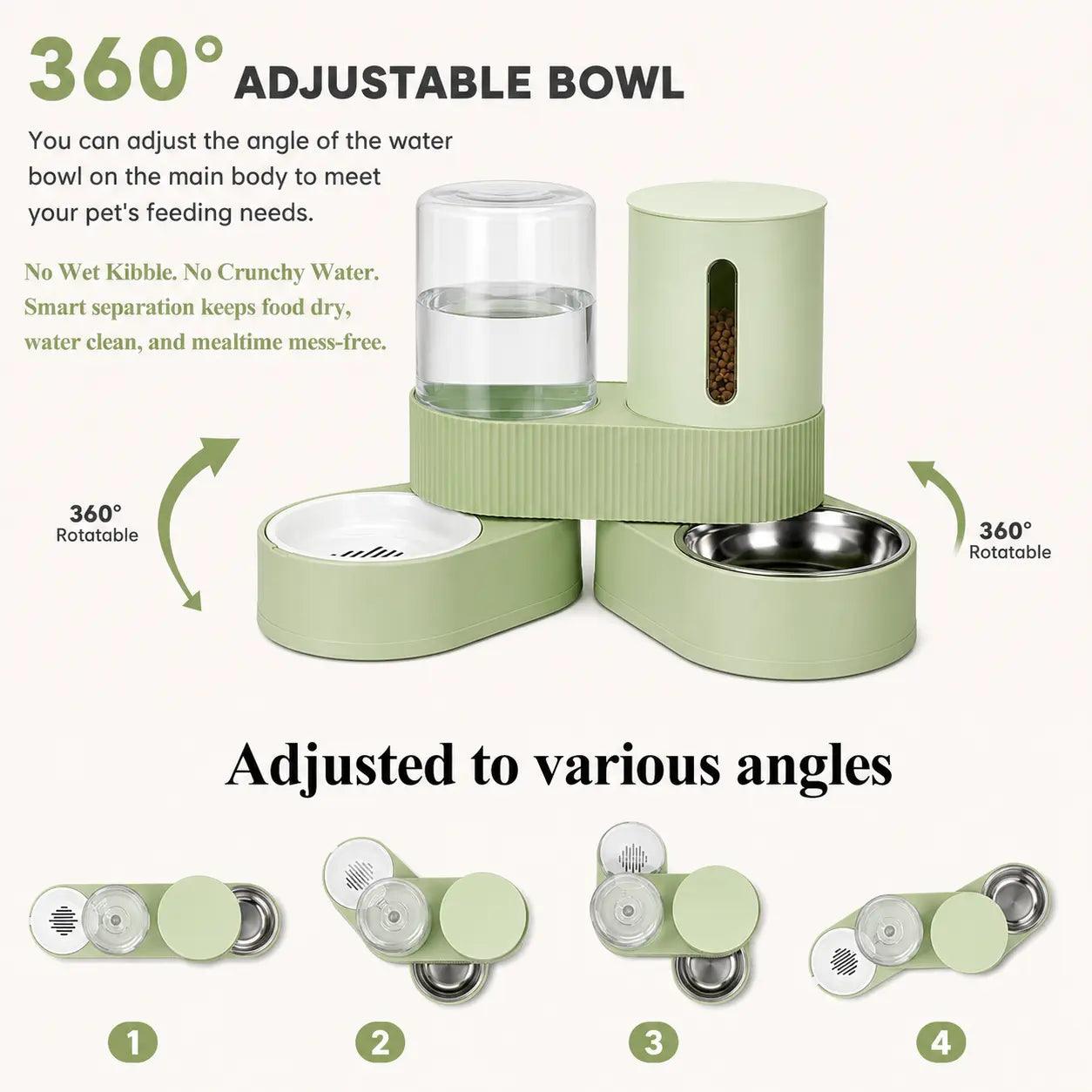 Kacoomi 2-Pack Automatic Gravity Feeder and Water Dispenser Set for Cats and Dogs - 2.4L Auto-Refill Water Capacity and 88Oz Food Capacity with Stainless Steel Bowl and Easy-Clean Design