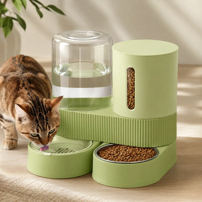 Kacoomi 2-Pack Automatic Gravity Feeder and Water Dispenser Set for Cats and Dogs - 2.4L Auto-Refill Water Capacity and 88Oz Food Capacity with Stainless Steel Bowl and Easy-Clean Design