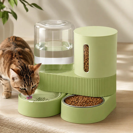 Kacoomi 2-Pack Automatic Gravity Feeder and Water Dispenser Set for Cats and Dogs - 2.4L Auto-Refill Water Capacity and 88Oz Food Capacity with Stainless Steel Bowl and Easy-Clean Design