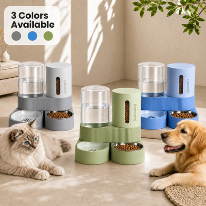 Kacoomi 2-Pack Automatic Gravity Feeder and Water Dispenser Set for Cats and Dogs - 2.4L Auto-Refill Water Capacity and 88Oz Food Capacity with Stainless Steel Bowl and Easy-Clean Design