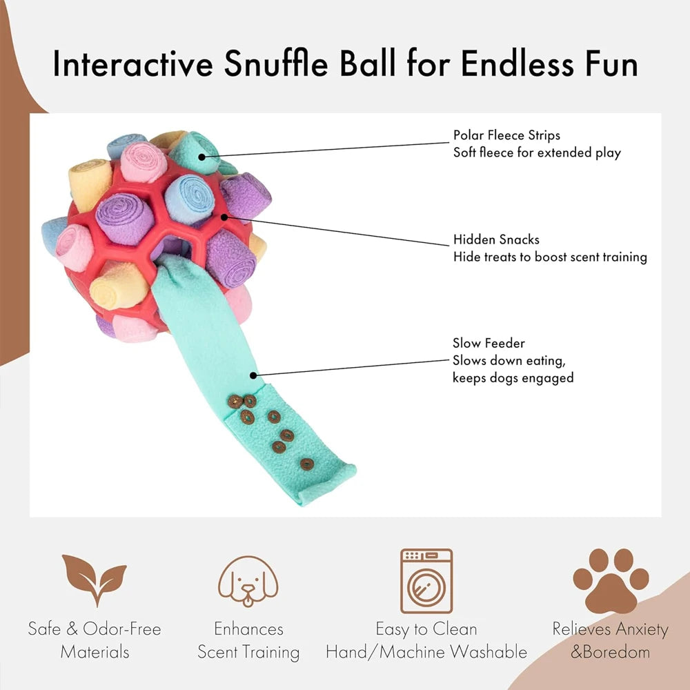 Interactive Snuffle Ball for Pets - Treat Dispensing Toy for Nose Work Training and Stress Relief, Machine Washable