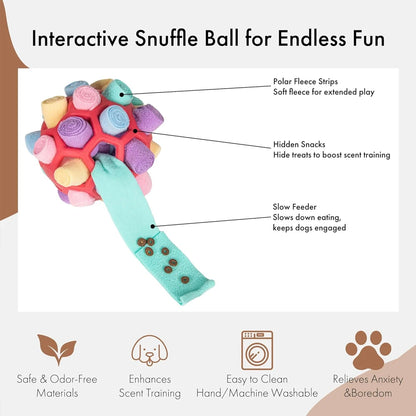 Interactive Snuffle Ball for Pets - Treat Dispensing Toy for Nose Work Training and Stress Relief, Machine Washable