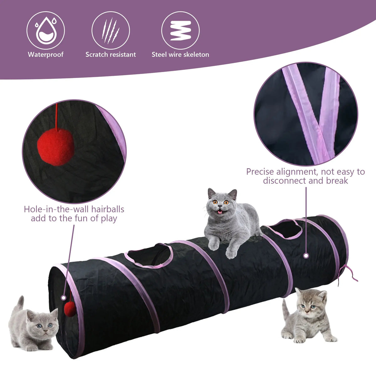 21-Piece Interactive Cat Toy Set Featuring Black Tunnel, Plush Mouse Chaser, Rattling Paper Balls, and Spring Hose for Cats and Kittens