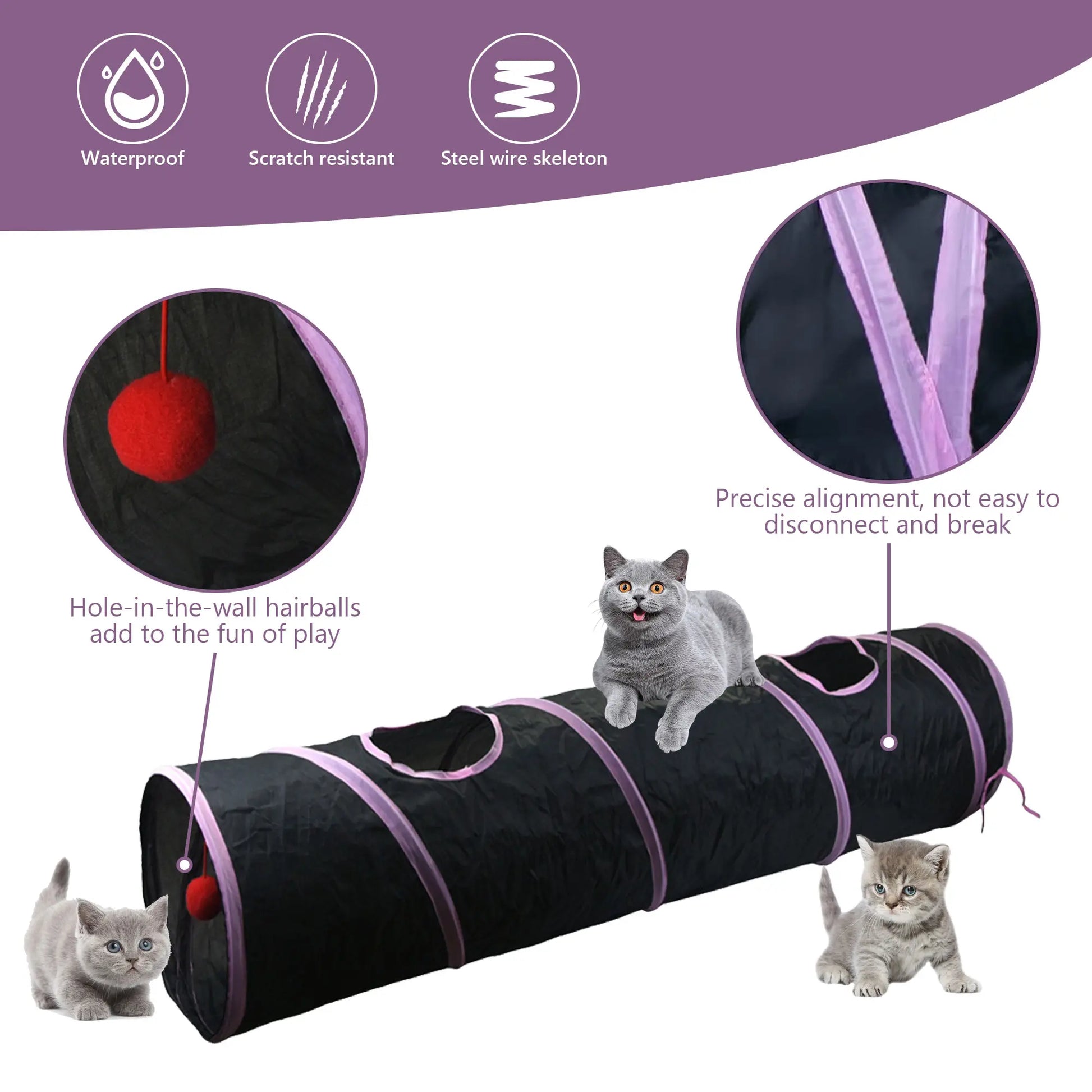 21-Piece Interactive Cat Toy Set Featuring Black Tunnel, Plush Mouse Chaser, Rattling Paper Balls, and Spring Hose for Cats and Kittens