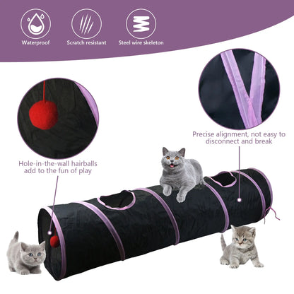 21-Piece Interactive Cat Toy Set Featuring Black Tunnel, Plush Mouse Chaser, Rattling Paper Balls, and Spring Hose for Cats and Kittens