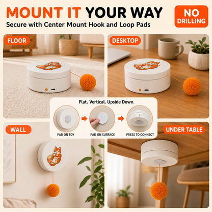 Interactive Smart Rotating Cat Teaser Toy with Rechargeable Battery, Five Play Modes, Touch Activation, Auto Sleep Function, Versatile Mounting Options, and Replaceable String for Indoor Cats and Kittens