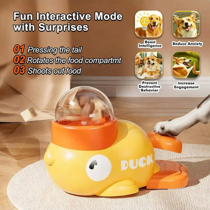 Duck-Shaped Interactive Dog Treat Dispenser Toy - Slow Feeder Puzzle for Healthy Eating and Cognitive Development, Crafted from Durable Plastic